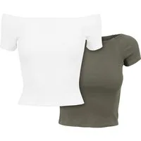 URBAN CLASSICS T-Shirt Urban Classics Damen Ladies Off Shoulder Rib Tee 2-Pack (1-tlg)