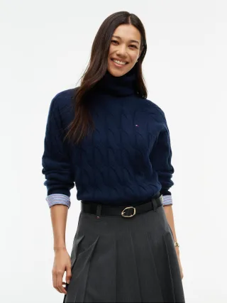 SOFT WOOL CABLE ROLL-NK LS SWT Dark Blue - Gr. - XS