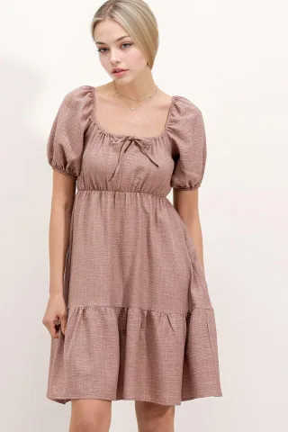 Quadratischer Ausschnitt A-Linien Mini-Dress mit Schleife