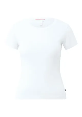 Q/S designed by - T-Shirt in Rippstruktur mit Rundhalsausschnitt weiß - Gr. - M