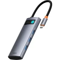 Baseus Metal Gleam USB-Adapter USB-C Stecker zu USB-C Buchse, HDMI Buchse, USB-A Buchse, SD-Kartenleser, microSD-Kartenleser, 7-in-1 USB-C Hub mit HDMI 4K@60Hz, 3× USB 3.0, PD, SD, microSD