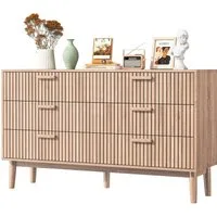 FUROKOY Sideboard Kommode Mit rutschfesten Tischbeinen und Kippschutzvorrichtung, 100x34x73 cm,Mit 6 Schubladen,Mit geräuscharmem Dämpfungsschlitten