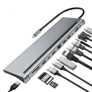 Bakeey 12-in-1 Type-C Docking Station USB-C Hub Splitter Adaptor with Dual 4K HDMI Display 1080P VGA 87W USB-C PD3.0 Pow