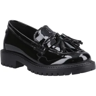 Hush Puppies Abigail Patent Senior Mädchenschwarze Slipper Aus Leder