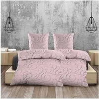 Casa Colori Bettwäsche Romantische Seersucker Bettwäsche in Rosa Peach mit Schnörkelmuster, Seersucker, 4 teilig, Decke 135x200 cm, Kissen 80x80 cm