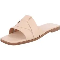 Ital-Design Stylische Slide-Sandalen mit Kreuzband für Damen Pantolette (91117255) Blockabsatz Pantoletten in Beige