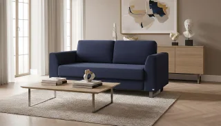 BRUNO Schlafsofa 160cm in Blau | Klassik | stabiles Massivholz & Boxspringkomfort