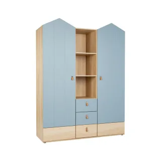 arthur berndt Kleiderschrank, Salbeigrün, Eiche, Holzwerkstoff, 7 Fächer, 3 Schubladen, Rechteckig, 150x200x51 cm, Blauer Engel, Hergestellt in Deutschland, Babymöbel, Babykleiderschrank