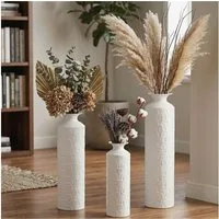 LVHOM Dekovase Bodenvase, Tischvase, 3 tlg. Geometrisches Metall-Vasen-Set, Weiß (drei Höhen (50 cm, 66 cm, 83 cm), Handgefertigt aus Metall. Langlebig & makellos. Exklusiv für Trockenblumen/Pampas & Stil, Ideal als Raumteiler, Pflanzübertopf, Solitä