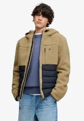 Superdry - Outdoor Borg-Steppjacke mit Kapuze Weiß-Pfeffer Meliert/Eclipse Marineblau - Gr. - M