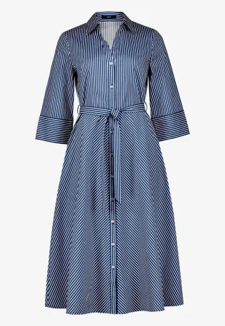 zero - Gestreiftes Midi-Hemdblusenkleid mit Bindegürtel blau/weiß - Gr. - 34