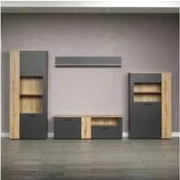 Home affaire Wohnwand Estepona, (Komplett-Set, 4-St), Wohnzimmermöbel mit Rillenoptik - (B/T/H): 340/42/195 cm