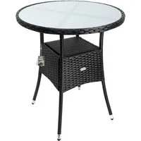 Casaria Gartentisch, Polyrattan Rund Glas Höhenverstellbar 80kg Belastbarkeit Wetterfest