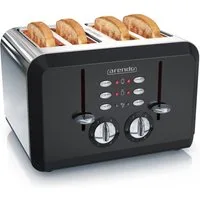 Arendo Toaster 4-Scheiben, Automatik, Edelstahl, Wärmeisolierendes Doppelwandgehäuse, 4 kurze Schlitze, für 4 Scheiben, 1630 W, Retro, Bräunungsgrad 1-6, Aufwärm- & Auftaufunktion, GS-zertifiziert
