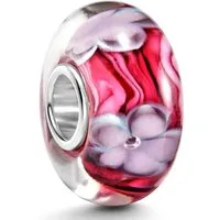 Materia Bead Glasperle Blumen / Blüten Rot Pink Lila 967, Kern aus 925 Sterling Silber