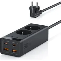 TESSAN Mehrfachsteckdose Adapterstecker 3600W 2 USB Weiß für Phone Schuko Mehrfachsteckdose (USB-Anschlusse, Ein-/Ausschalter)