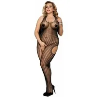 Lau-Fashion Bodystocking Overall Catsuit Schwarz Bodystocking Dessous Fischnetz Offen Nylon