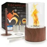 Flammenfuchs Tischfeuer in edler Holzoptik, Bio-Ethanol Tischkamin, Verstellbare Flammengröße, Ersatzbrenner für unendliche Brenndauer