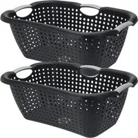 Koopman Wäschekorb Wäschewanne Kunststoff Schwarz 2 er Set (Set, 2 St., Packung), 2 Stk, Schwarz / Grau, 26 L, Kunststoff, 3 Tragegriffe