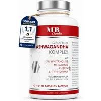 Medical Beauty Cosmetics Bio Ashwagandha KSM-66 mit Melatonin, Magnesium, Vegan, 180 Kapseln, 1 er Packung à 74 g, KSM-66® Wurzelextrakt, 5% Withanolide, ind. Schlafbeere, laborgeprüft