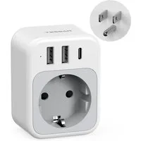 TESSAN Steckdosenleiste Reiseadapter US mit 1 USB C und 2 USB A Reiseadapter Reisestecker Typ B, Steckdosenadapter US für American Thailand Mexiko, Reisestecker Typ B
