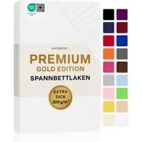 Jacobson Spannbettlaken PREMIUM 200 g/m² Jersey aus 97% Baumwolle & 3% Elasthan, Extra dichtes Bettlaken mit maximalem Halt