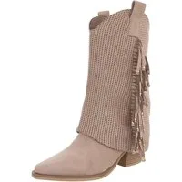 Ital-Design Damen Boots mit Fransen und perforiertem Design Westernstiefel (91154611) Blockabsatz Stiefel in Hellbraun