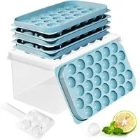 LA CUTE Eiswürfelform DclobTop Eiswürfelform 96 Mulden rund Blau, (Kleine runde Eiswürfelform mit Behälter und Deckel, für Gefrierschrank), Kleine, runde Eiswürfelform mit Deckel, stapelbar, BPA-frei, 96 Mulden