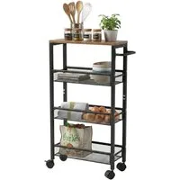 relaxdays Küchenwagen Nischenwagen mit 4 Ebenen, Industrial-Schwarz, 13 cm