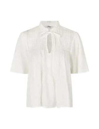 mbym - Bluse mit Stehkragen und Bindedetail weiß - Gr. - XS