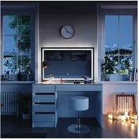 Vicco Schminktisch Sherry, Weiß/Gold, 120 cm mit LED-Spiegel und Hocker (3-St)