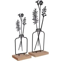 UNUS HOME Dekofigur Aufsteller Blumenvase 2er Set (2er Set in unterschiedlichen Größen), Blumenvase-Silhouette aus Metall und Bambus-Holz Wohndekoration