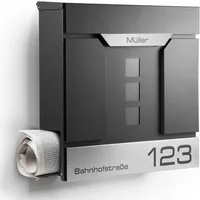 NewHabitat Briefkasten Moderner Wandbriefkasten Personalisierbar Anthrazit RAL7016 (Komplettset, Modell: Madrid), Rostfrei