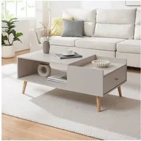 en.casa Couchtisch, »Hallevil« mit Schublade 106 x 59 x 44 cm Hellgrau