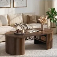 Merax Couchtisch Ovaler Sofatisch Beistelltisch im Rillen-Design skandinavisch (1-St), Wohnzimmertisch mit Ablagefach & Stauraum, 100x50x35cm