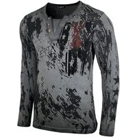 Baxboy Longshirt Langarmshirt mit trendigem All-Over Logo-Print mit Knopfleiste B-702
