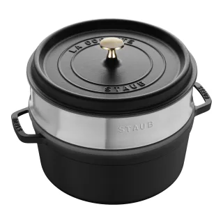 Staub La Cocotte Cocotte mit Dämpfeinsatz 26 cm, rund, Schwarz, Gusseisen
