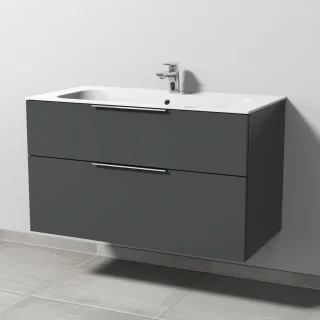 Sanipa 3way Keramik-Set Finion Keramik-Waschtisch und Unterbau mit 2 Auszügen, Anthrazit-Matt UM40122