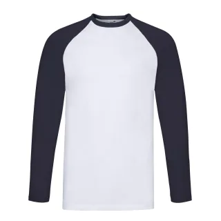 Fruit of the Loom - "Baseball" T-Shirt für Herren Langärmlig (Weiß/Marineblau)