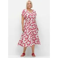 Sheego Etuikleid Druckkleid Kurzarm mit Minimalprint und Smokbund