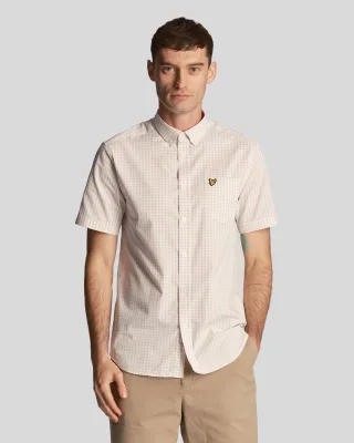 Kurzärmliges, schmal geschnittenes Gingham-Hemd von Lyle & Scott für Herren in Blau