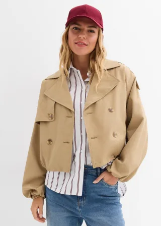 bonprix Kurze Trenchjacke, braun, Gr.44, Kurze Trenchjacke mit elastisch gerafften Blouson-Saum