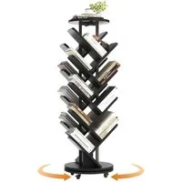 Patbrela Bücherregal 360° Bücherregal Drehbar Standregal Multifunktionales 17 Ebenen, Beweglich und Feststellbar, für Wohnzimmer Schlafzimmer, 40x40x127cm