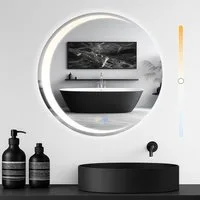 ZMH Badspiegel rund mit Beleuchtung, Badezimmerspiegel 3 Lichtfarben dimmbar, Touch-Schalter, Anti-Beschlag, Ø 50-80 cm