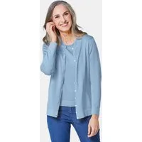 GOLDNER Strickpullover Kurzgröße: Figurnahes Twin-Set aus Pima-Baumwolle Zweiteiliges Damen-Strickset aus Pima-Baumwolle mit Glanz