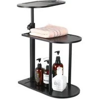 HEYHIPPO Duschregal Dreischichtiges Bambus-Lagerregal über dem Badewannen-Beistelltisch, Beistelltisch höhenverstellbar 45~76 cm, drehbare Tischplatte 44×22 cm, Bodenstehendes, höhenverstellbares freistehendes Badezimmertablett