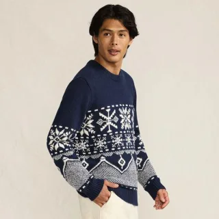 Weihnachtspullover mit Schneeflocken-Motiv für Herren, Herren, size: regular, Blau, Baumwoll-Mischung/Woll-Mischung/Nylon-Mischung, by Lands' End