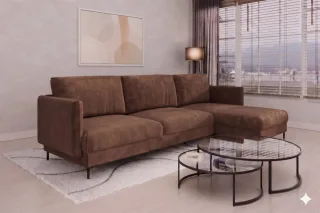Ecksofa Designersofa HELMER Stoff Vibe Braun Ottomane Rechts