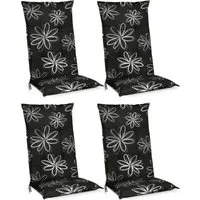 Beautissu Hochlehnerauflage 4er Set Hochlehner für Gartenstuhl Flores, 120x50x6cm, Schwarz, Polster Auflage Sitzpolster Hochlehner UV-Lichtecht Gartenstuhlauflage