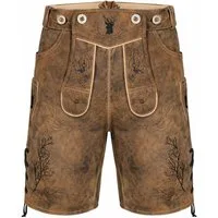 PAULGOS Trachtenhose Herren Lederhose Kurz mit Trägern 100% Echtleder - HK3 ANTIK